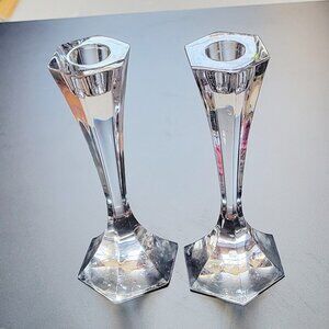 2x Atlantis Sierra Crystal Candlestick Taper Candle Holders 7.5" Tall EUC